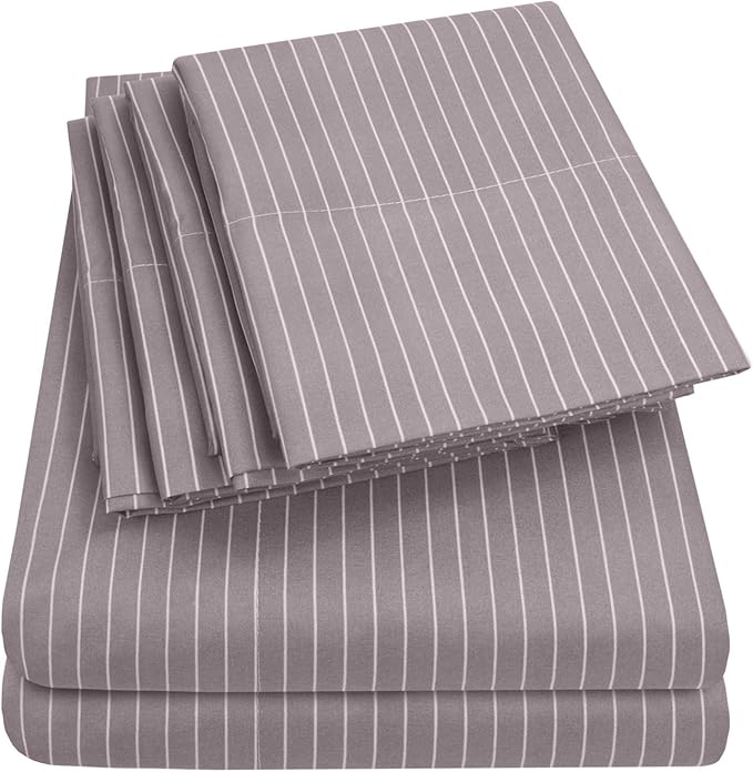 Cal King Size Bed Sheets - 6 Piece 1500 Supreme Collection Fine Brushed Microfiber Deep Pocket California King Sheet Set Bedding - 2 Extra Pillow Cases, Great Value, California King, Pinstripe Gray