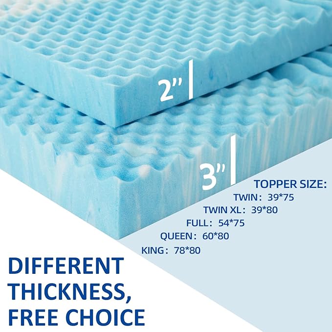 SINWEEK 3 Inch Mattress Topper 5-Zone Memory Foam Mattress Topper Pressure Relieve Soft Mattress Pad, CertiPUR-US Certified, Queen Size Blue