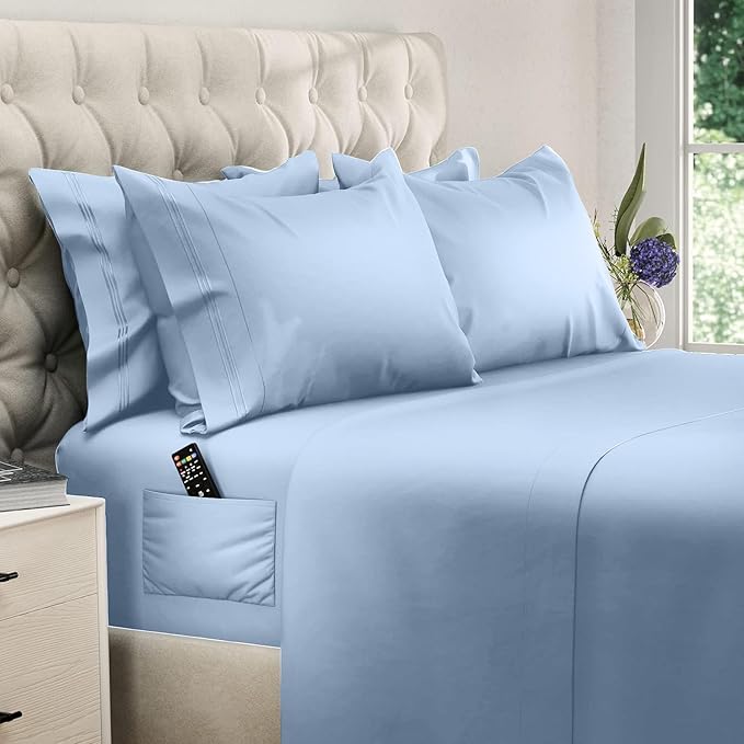 DREAMCARE King Size Sheets Set – 6 pcs Cooling Bed Sheets – up to 15” Deep Pocket King Sheet Set – 2500 Supreme Collection – Extra Soft 100% Brushed Microfiber Hotel Luxury with Side Pocket – L Blue