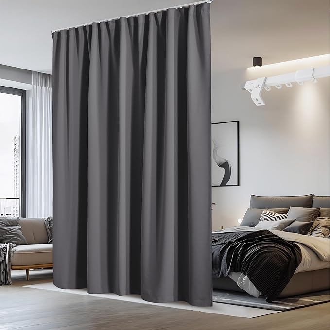 NICETOWN Room Divider Curtain & Adjustable Ceiling Track Set, W100 xL84 Blackout Curtain for Sliding Door/Living Room/Office Privacy, No Light Leakage Drape Easy Installation, 1 Panel, Grey