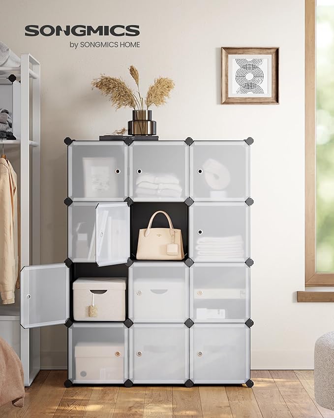 SONGMICS Cube Storage Organizer, 12-Cube Closet Storage Shelves, Modular Bookcase, Black ULPC34HV1
