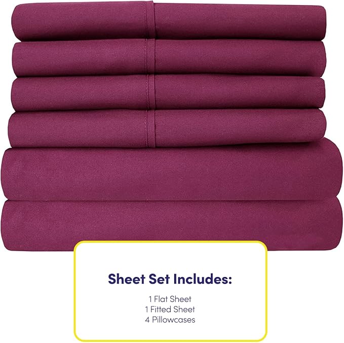 Cal King Size Bed Sheets - 6 Piece 1500 Supreme Collection Fine Brushed Microfiber Deep Pocket California King Sheet Set Bedding - 2 Extra Pillow Cases, Great Value, California King, Berry