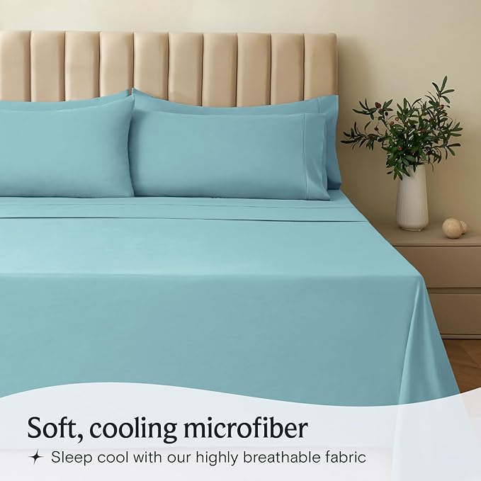 LuxClub 3 PC Sheet Bed Sheets Deep Pockets Wrinkle Free-Kids-Fitted Sheets Machine Washable Hotel Bedding Silky Soft - Aqua Twin XL