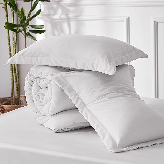 Bedsure Twin/Twin XL Comforter Set - Grayish White Soft Bedding for All Seasons, Cationic Dyed Bed Set, 2 Pieces, 1 Twin Size Comforter (68"x88") and 1 Pillow Sham (20"x26"+2")