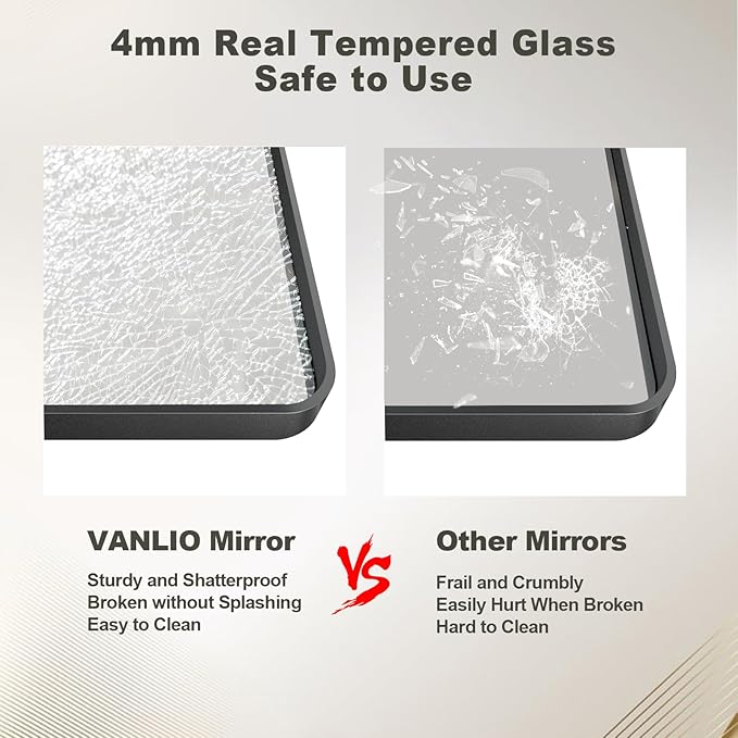 55x30 Inch Black Framed Bathroom Mirror for Wall, Large Matte Metal Framed Wall Mirror, Black Rectangle Bathroom Vanity Mirror, Anti-Rust, Shatterproof (Horizontal/Vertical)