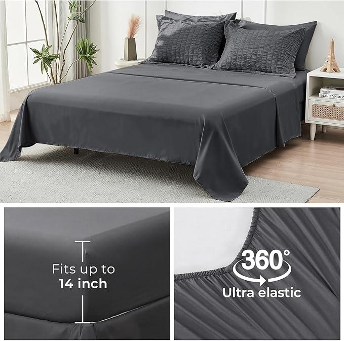 HYMOKEGE Twin Comforter Set Seersucker 5 Pieces, All Season Luxury Bed in a Bag for Bedroom, Bedding Set with Comforters, Sheets, Pillowcase & Sham, Dark Grey