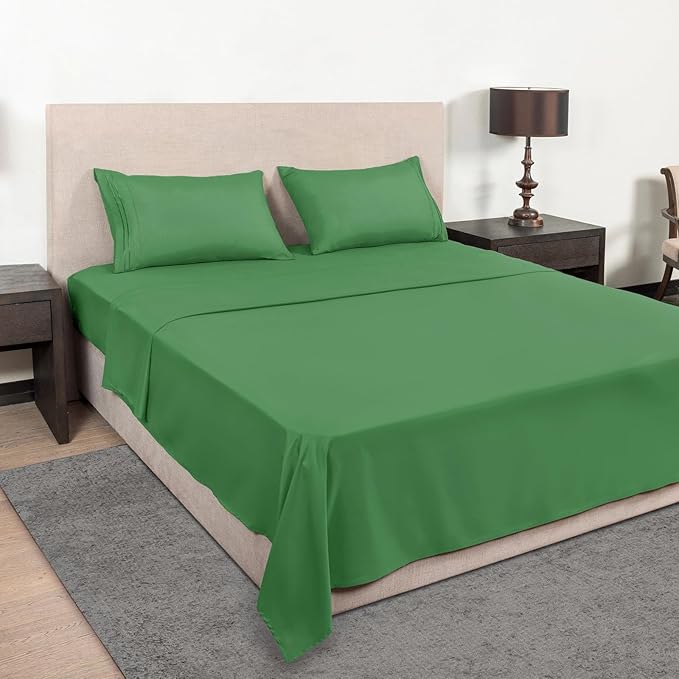 Mejoroom Twin Sheet Set - Hotel Collection Twin Sheets - Bedding Sheets & Pillowcases with Deep Pocket Fitted Sheet, Breathable, Wrinkle & Fade Resistant - 3 Piece(Calla Green)