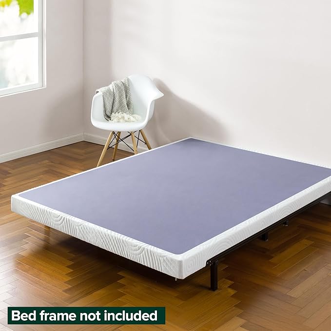 ZINUS Metal Box Spring with Wood Slats, 4 Inch Mattress Foundation, Sturdy Steel Structure, Easy Assembly, Queen