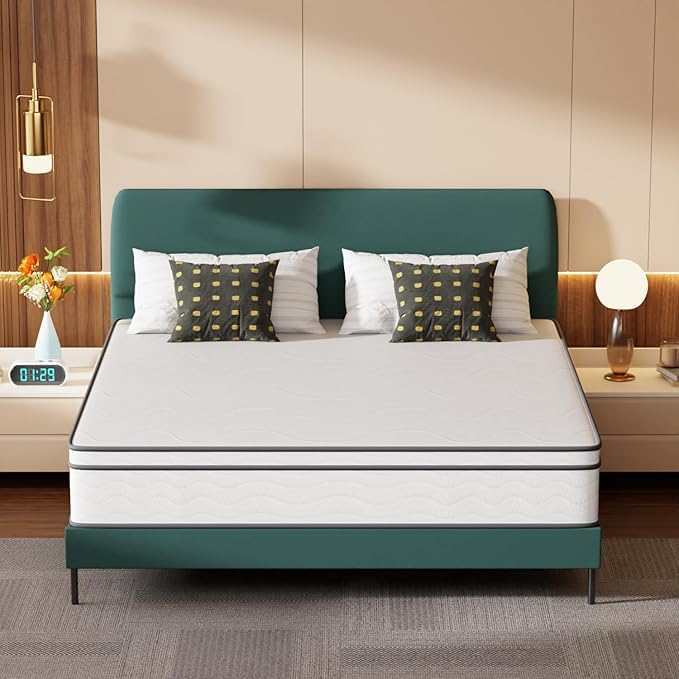 PayLessHere 12 Inch King Innerspring Mattress in a Box with Bamboo Charcoal Gel Memory Foam Fiberglass Free CertiPUR-US Certified Medium Firm Spring Mattress Pressure Relief,King
