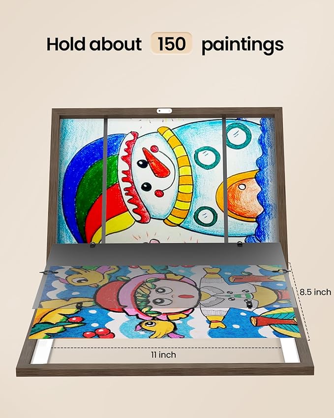 BAIJIALI Brown Art Frames for Kids Artwork - Front Opening Holds 150 Drawings, 3D Crafts - 3 Packs 8.5x11 with mat or 9x12 without Mat