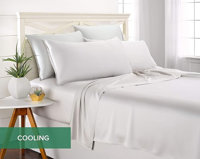 Split King Sheets by Pure Bamboo, Genuine 100% Organic Viscose Derived from Bamboo Bed Sheet Set, Soft & Cooling, Double Stitching *Not for Split Top (Split King, White)