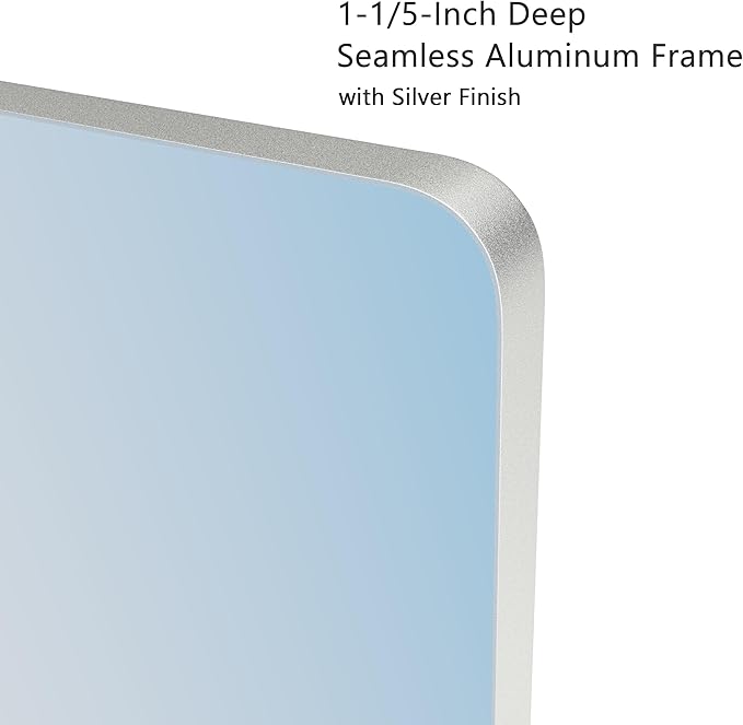 VocalStar 22 x 30 Inch Silver Bathroom Mirror for Wall, Rounded Rectangle Nickel Metal Framed Bathroom Vanity Mirrors, 1/4-inch Shatterproof Glass | Ultra-Flush Hanging