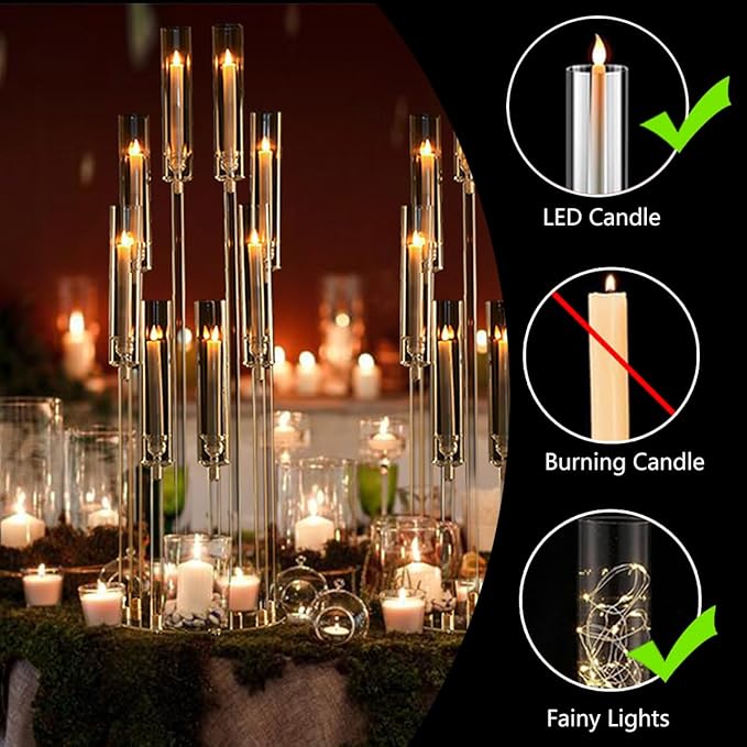 6PCS Clear Candelabra Centerpiece for Wedding,8 Arm Acrylic Candelabra Centerpiece Table 38.5 Tall Floor Candle Holder for Birthday Party Baby Shower Decor candelabros para centros de mesa