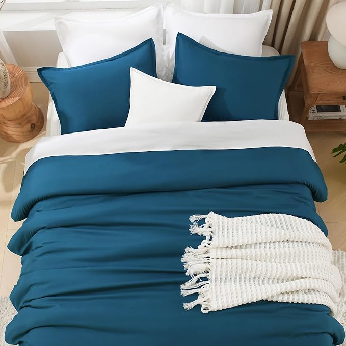 Litanika Comforters Teal Oversized Queen Size, 3 Pieces Lightweight Solid Bedding Set & Collections, All Season Fluffy Bed Set (98x98In Comforter & 2 Pillowcases)