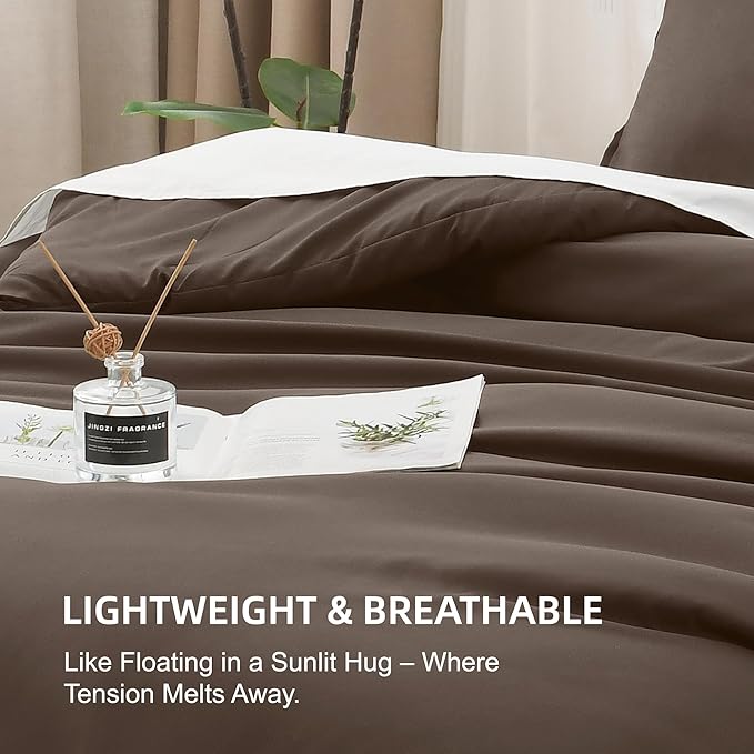 Litanika Comforters Full Size Chocolate, 3 Pieces Lightweight Solid Bedding Set & Collections, All Season Fluffy Bed Set (79x90 Inches Comforter & 2 Pillowcases)
