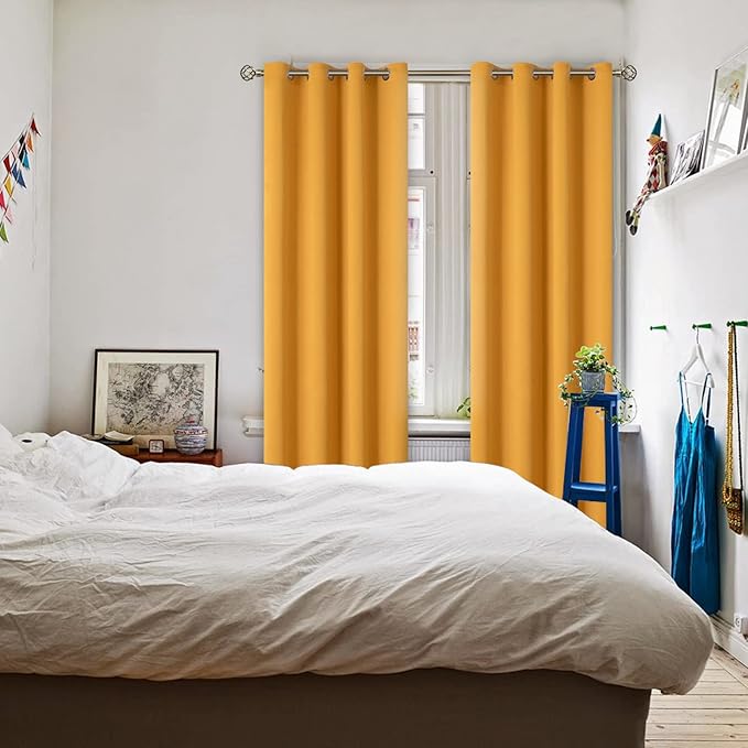 BGment Room Darkening Curtains 84 Inches Long - Grommet Thermal Insulated Drapes Window Treatment Curtains for Bedroom, 2 Panels, 52 x 84 Inch, Mustard Yellow