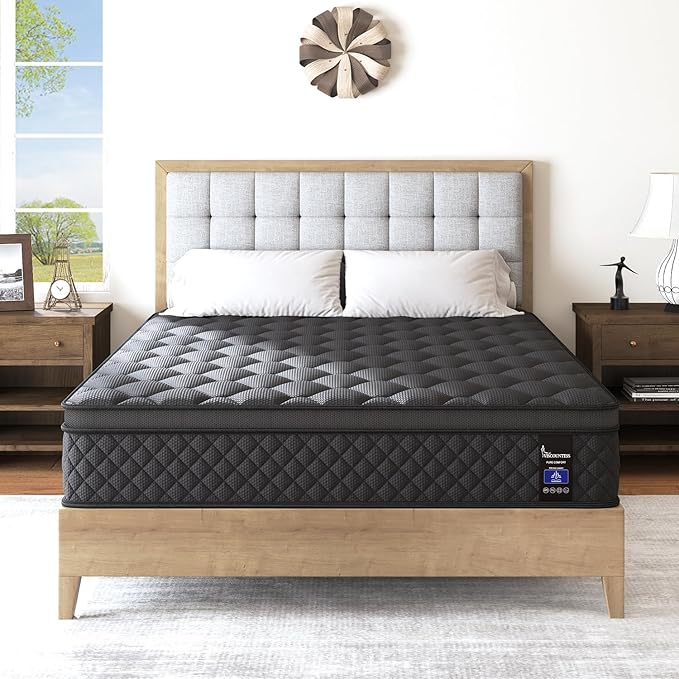 Queen Mattress, 14 Inch Mattresses Medium Firm Hybrid for Back & Lumbar Support, 100 Night Trial, Individual Pocket Spring Bed for Motion Isolation & Pressure Relief Black