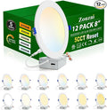 zouzai 12 Pack White 8 inch 18W 1620LM 5CCT Reset Ultra-Thin LED Recessed Ceiling Light with Junction Box, 2700K/3000K/3500K/4000K/5000K Selectable,Dimmable - ETL and Energy Star Certified