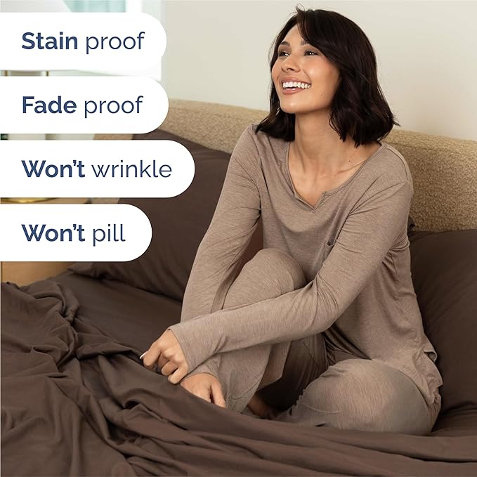 Split King Bed Sheet Set - 7 Piece Split King Bed Sheet Set - Soft Hotel Luxury Bedding - Cooling, Comfy & Breathable - 1 Flat & 1 Fitted & 4 Pillowcases w/ Deep Pockets - Wrinkle & Fade Free - Brown
