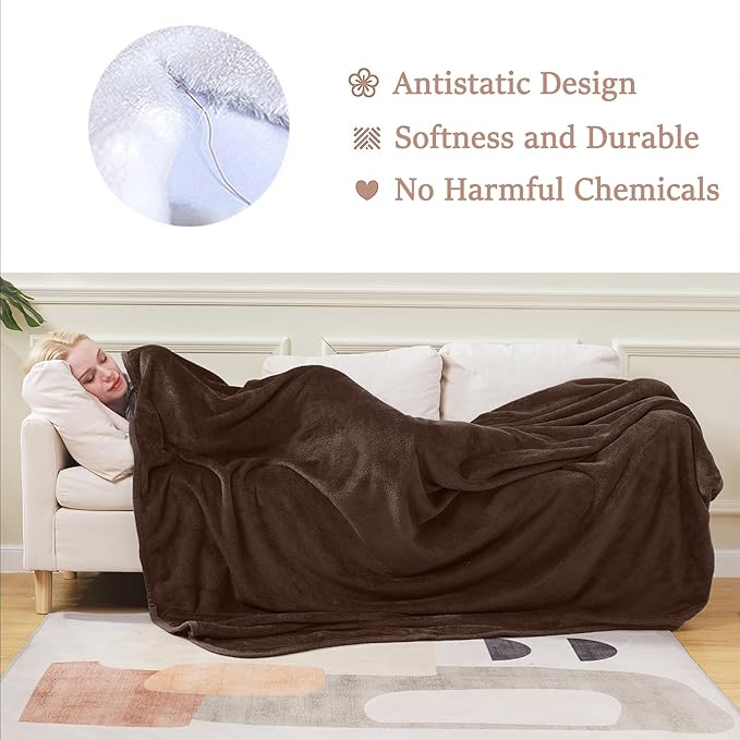 HOZY Soft Blanket Twin Size Fleece Warm Fuzzy Throw Blankets for The Bed Sofa Lightweight 350GSM Chocolate 66"*90"