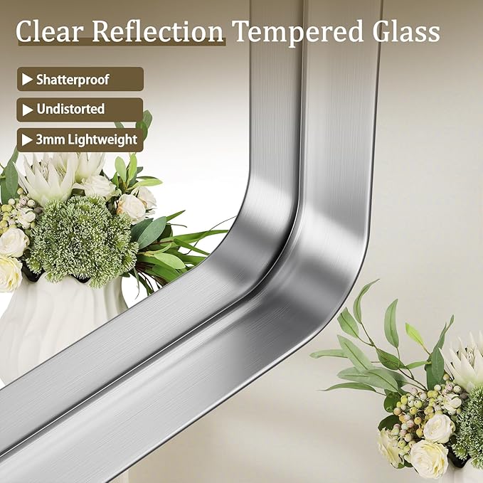 VooBang Bathroom Mirror 30x56 inch, Silver Gorgeous Deep Frame Wall Mirror with Shatterproof Tempered Glass, Modern Bathroom Vanity Mirror for Over Sink Hanging Horizontal or Vertical, Silver
