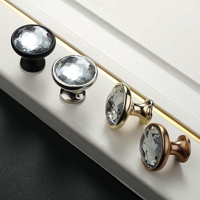 Asidrama 10 Pack Gold Kitchen Cabinet Knobs - Clear Crystal Dresser Knobs for Drawers