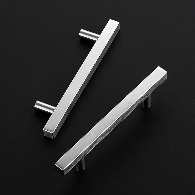 Ravinte Brushed Nickel Cabinet Handles 5 Pack 4 inch Satin Nickel Square Cabinet Pulls Silver Hardware for Kitchen Cabinets 6 inch Overall Length Stainless Steel Drawer Pulls