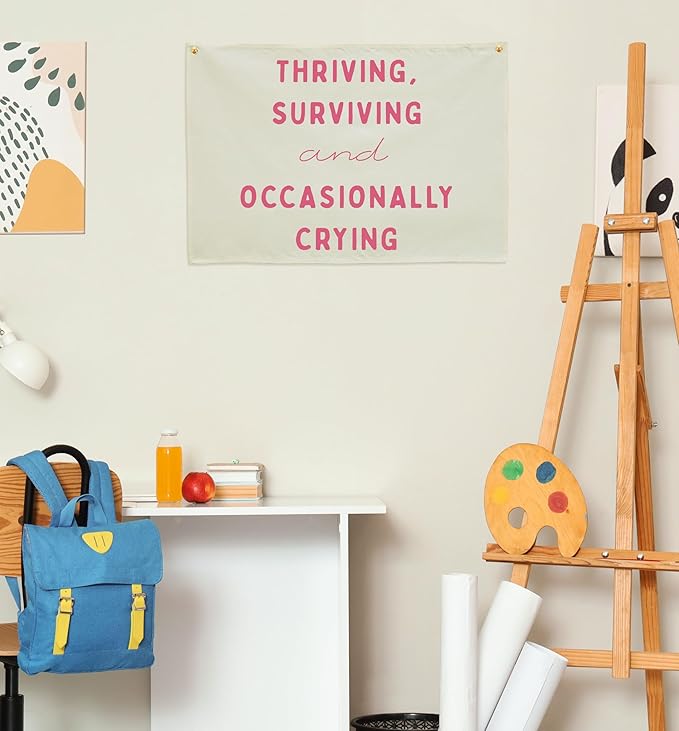 Thriving Surviving Rectangular Canvas Banner Wall Decor-Boho Flag Sign Art for Toddler Boy Girl Kids,Nursery Baby Room Above Crib Playroom Decor-Baby Growth Stuff Poster-Baby Shower Christmas Gift