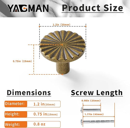 10 Pack Kitchen Cabinet Knobs Round Sunflower Dresser Knob Modern Drawer Hardware Cupboard Handles Furniture Knob for Bathroom Single Hole Knobs for Wardrobe Antique Brass TYH-AB-K10