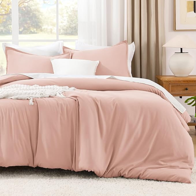 Litanika Pink Queen Size Comforter Set, 3 Pieces Blush Plain Bedding Comforter Set, All Season Bed Set (90x90In Comforter & 2 Pillowcases)