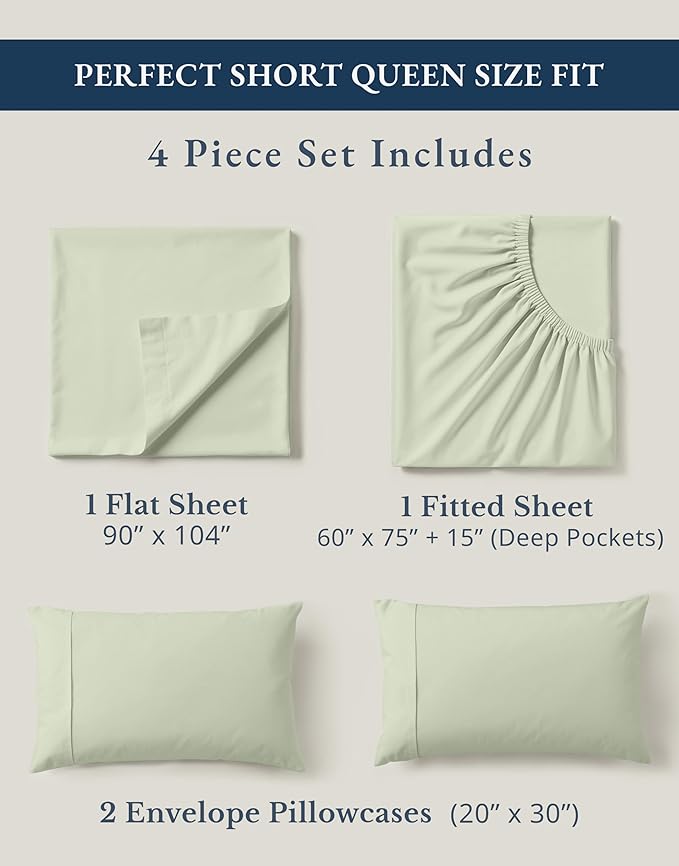 LANE LINEN 100% Organic Cotton Queen Sheet Set, 4Pc Cotton Sheets Queen Size Bed Set, Soft & Breathable Percale Weave, Deep Pocket Queen Sheets, Hotel-Quality Bed Sheets Queen Size - Mineral