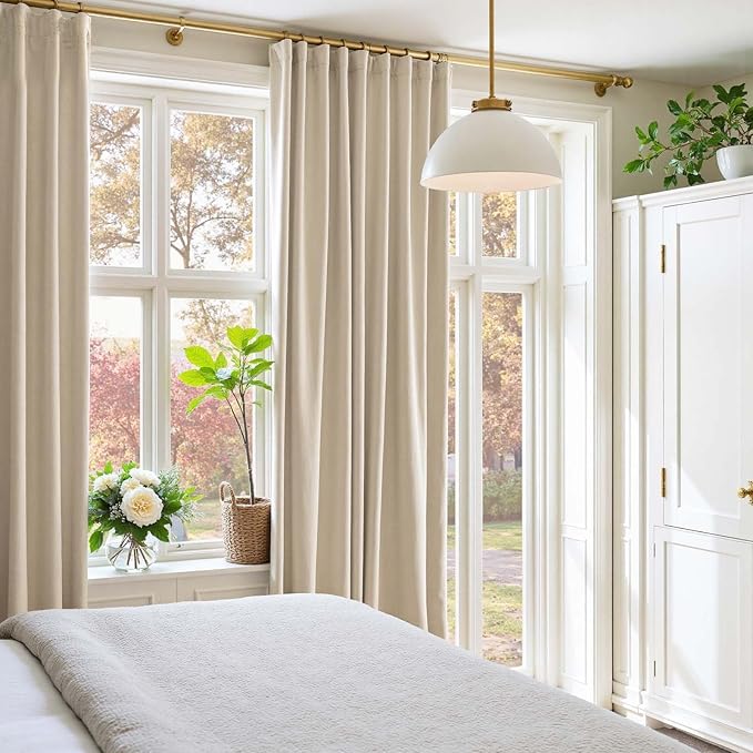 Lazzzy Velvet Blackout Curtains Thermal Insulated Room Window Drapes Super Soft Luxury Curtains for Living Room Bedroom Rod Pocket 2 Panels, Beige, 52" W x 102" L