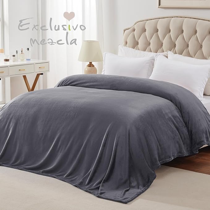 Exclusivo Mezcla Fleece Blanket Twin Size for Bed, Super Soft and Warm, All Season Use, Cozy, Plush, Lightweight, 60x80 Inches Dark Grey