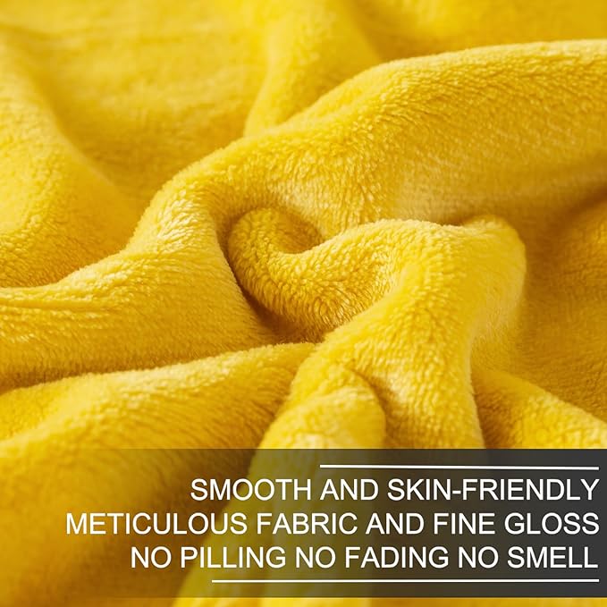 Fleece Blankets for All Season - Premium Lightweight Anti-Static Throw for King Size Bed Extra Soft Brush Fabric Warm Sofa Thermal Blanket 90" x 108"(Yellow)