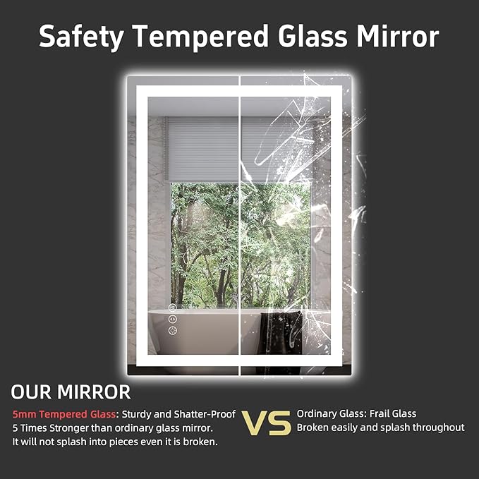 32x32 Inch Lighted Bathroom Mirror for Wall, LED Mirror for Bathroom, Dimmable, Anti-Fog, Lighted Bathroom Vanity Mirror for Wall, ETL Listed, Tempered Glass(Horizontal/Vertical)