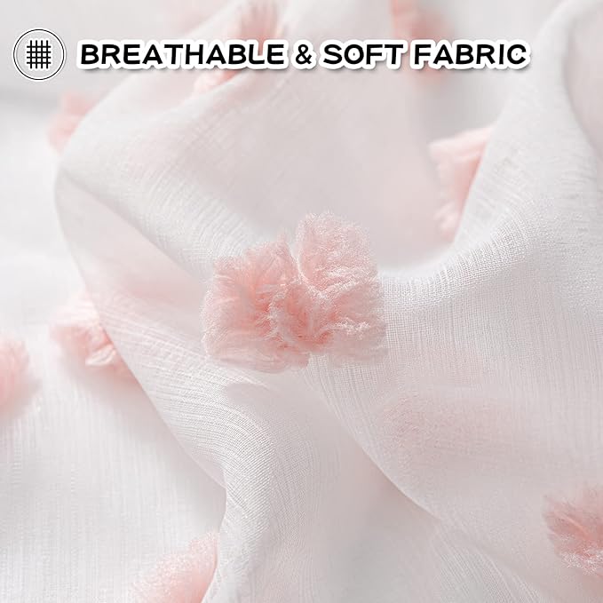 MYSKY HOME Pink Pom Pom Curtains for Living Room Nursery White Sheer Curtains for Girls Bedroom 63 Inch Length Long Window Curtains for Kids Room 2 Pieces Rod Pocket Farmhouse Window Drapes 37" x 63"
