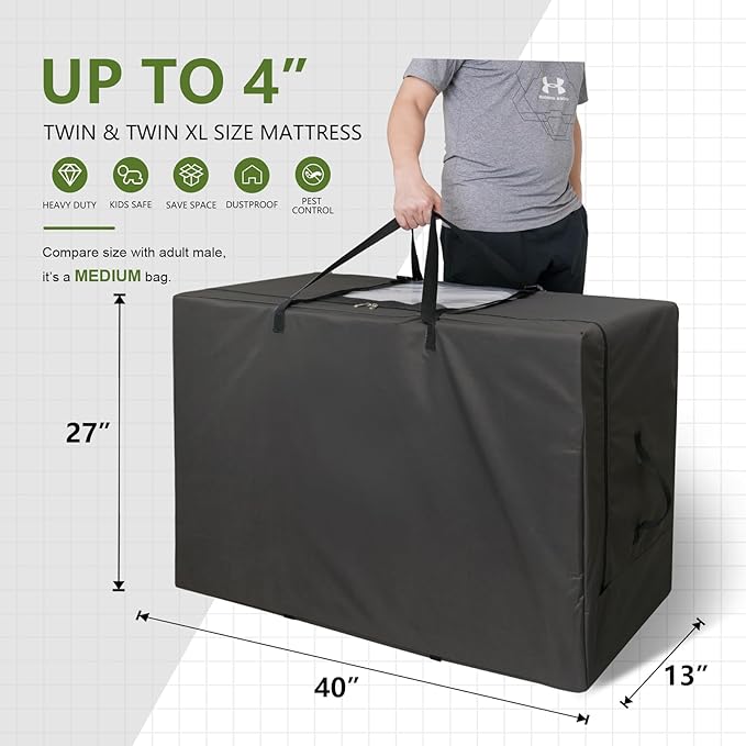 Cuddly Nest Folding Mattress Storage Bag - Heavy Duty Carry Case for Tri-Fold Guest Bed (Fits 4" Twin & Twin XL Mattress,Black)