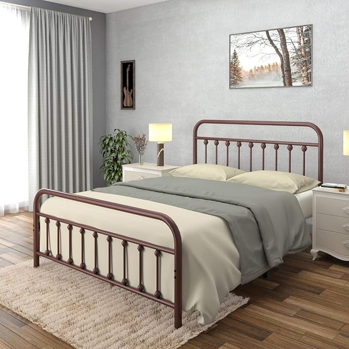 Golden Gate Beds Vintage Wrought Iron BedFrame with Classic Metal Platform Base, Headboard and Footboard, No Box Spring Needed, Easy Assembly, Mattress Base , Noise-Free, Sleek Brown Finish, Full Size
