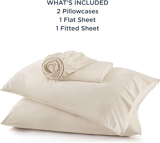 Bedsure King Size Sheets Set, Cooling Sheets for Hot Sleepers, Rayon Derived from Bamboo, Breathable & Soft, Deep Pocket Up to 16 Inches, Hotel Luxury Silky Bedding, Light Beige