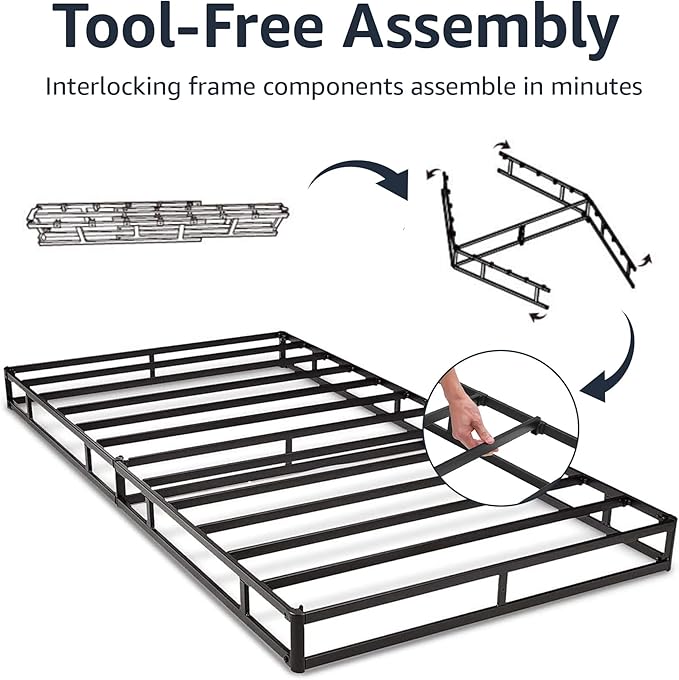 Amazon Basics Smart Box Spring Bed Base, 7-Inch Height Mattress Foundation, Tool-Free Easy Assembly, Full, 74"L x 53"W x 7"H, White