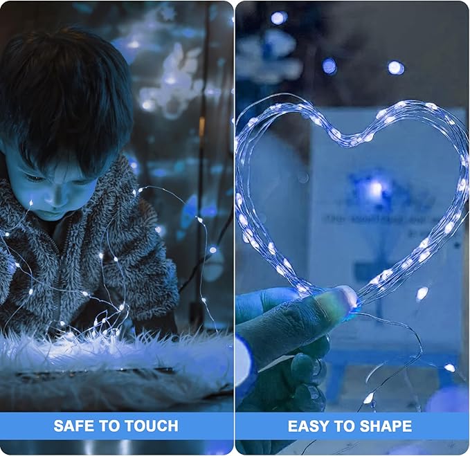 20 Pack Fairy Lights Battery Operated - 3 Speed Modes, 7Ft 20 LED String Twinkle Lights, Waterproof Copper Wire, Mini Firefly Light for Mason Jars Vases Christmas Decor,Blue