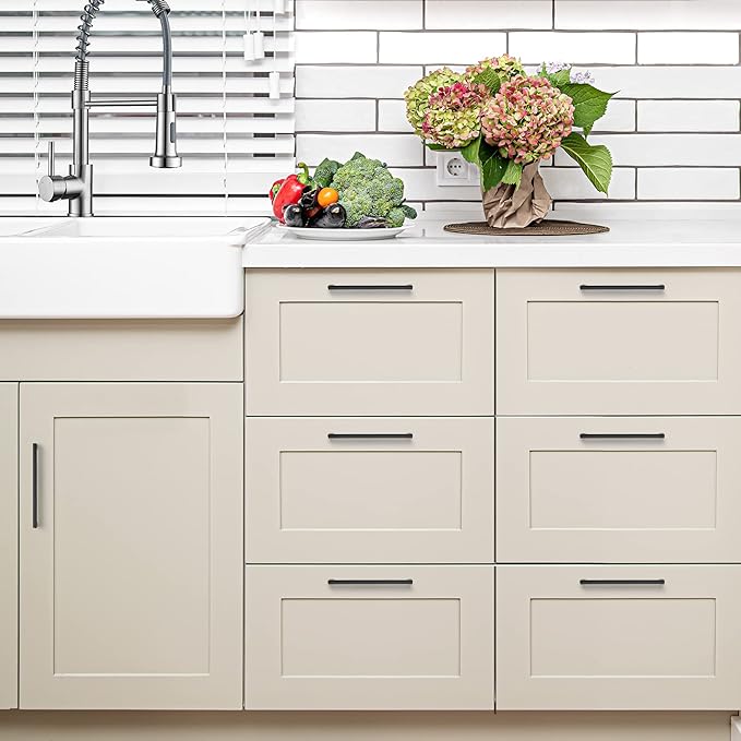 Ravinte 10 Pack Matte Black Cabinet Pulls, 6-1/4 Inch (160mm) Hole Center Slim Kitchen Handles, Square Drawer Pulls for Cabinets & Cupboards, Hardware