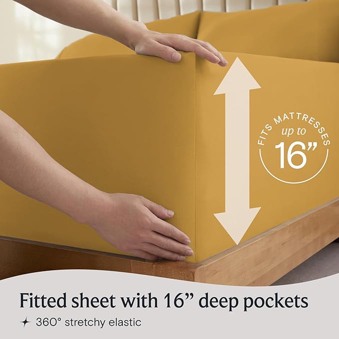 LuxClub 4 PC King Sheet Set, Deep Pockets Wrinkle Free Cooling Bed Sheets Hotel Bedding for Women, Men, Kids & Teens, Includes 1 Fitted Sheet, 1 Flat Sheet and 2 Pillowcases -Medallion Gold