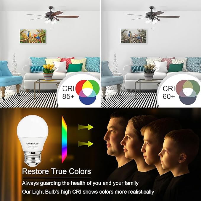 comzler E26 Base 8 Pack Light Bulbs, 6000K Cool Bright Daylight A15 Light Bulbs, 60 Watt Equivalent120V Energy Saving Refrigerator Small Bulbs, Appliance Eye Protection Light Bulb for Ceiling Fan
