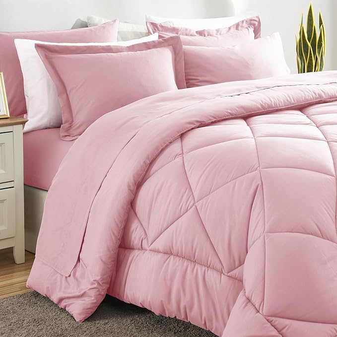 CozyLux Full Size Comforter Sets Pink - 7 Pieces Bed in a Bag Full, Luxury Soft Bed Set for All Seasons, Bedding Set with Down Alternative Comforter, Sheets, Pillowcases & Shams