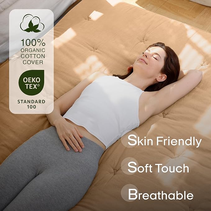 ZonLi Japanese Floor Futon Mattress Queen Size 80"x 60", 100% Cotton Cover 4'' Thicken Tatami Mattress, Foldable Sleeping Pad, Portable Dormitory Tatami Mat, Roll Up Floor Lounger Bed for Adult