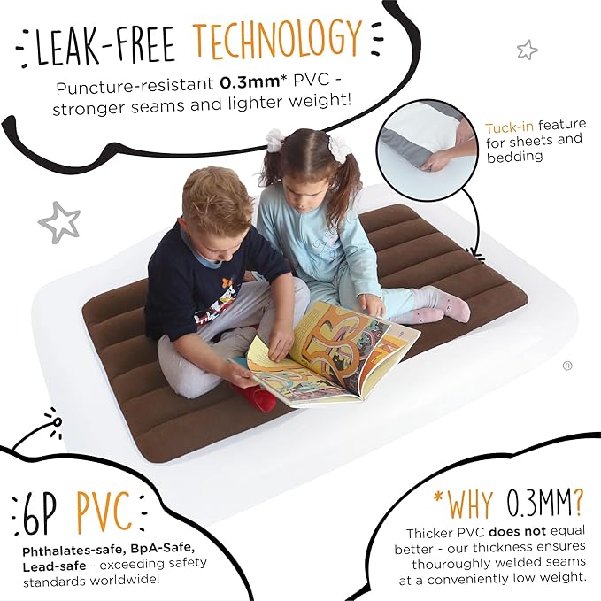 The Shrunks Inflatable Toddler Travel Bed with Safety Bumpers | Portable Toddler Bed for Kids | Toddler Air Mattress | Air Mattress with Bed Rails