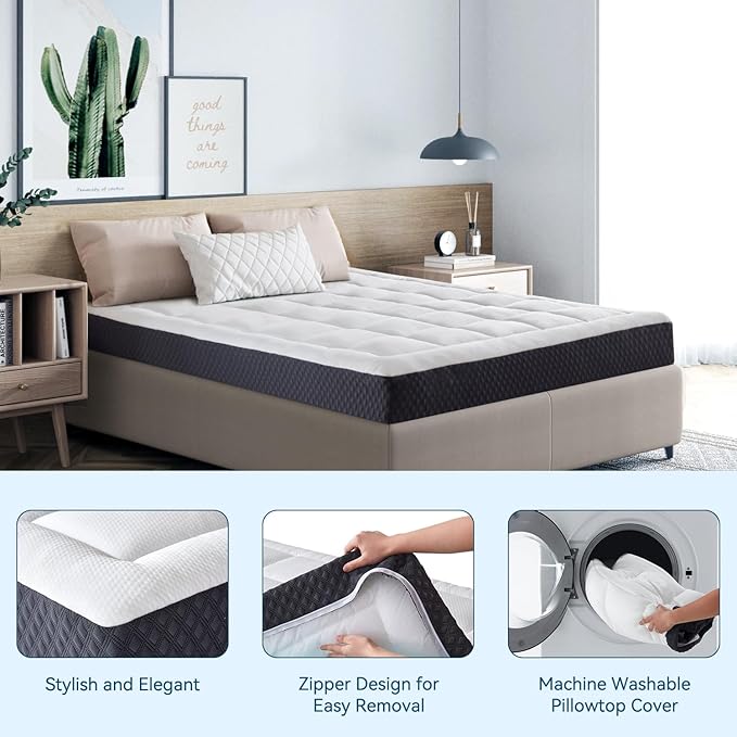 ONENICE 8 Inch Queen Mattress in a Box, Breathable Gel-Memory Foam Plus Pillowtop Mattress for Pressure Relief, CertiPUR-US Certified Bed in a Box, Fiberglass-Free