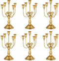 Romadedi Candelabra Gold Candle Holders - 5 Arm 11.8" Wedding Candlestick Holder for Theme Party Table Centerpiece Decor Dining Room Birthday Holiday Christmas, Set of 6