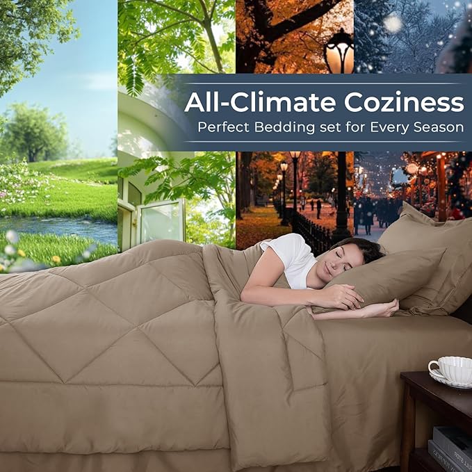 HEVUMYI Linen King Comforter Set - 7-Piece All Season Bed in a Bag King, Ultra Soft Bedding Set with Comforter, Flat Sheet, Fitted Sheet, Pillowcases, Pillow Shams